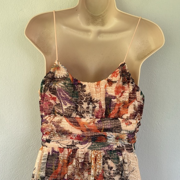 Anthropologie Maeve peach purple floral sheer layered mesh cocktail dress size 2 - Picture 8 of 13